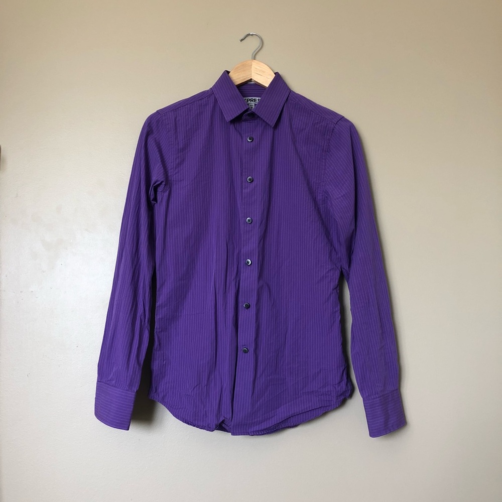 {Express} Fitted Purple Striped Dress Shirt